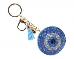 Light Blue Crystal Evil Eye Puffy Keychain