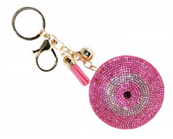 Pink Crystal Evil Eye Puffy Keychain