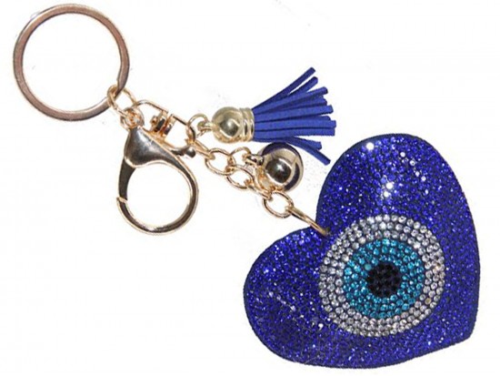Blue Heart Evil Eye Crystal Key Chain
