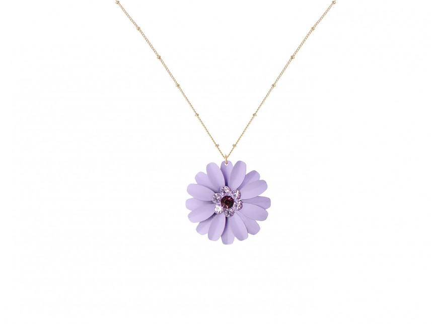 Eau De Fleur Round Pendant Necklace silver purple flower butterfly dried flower
