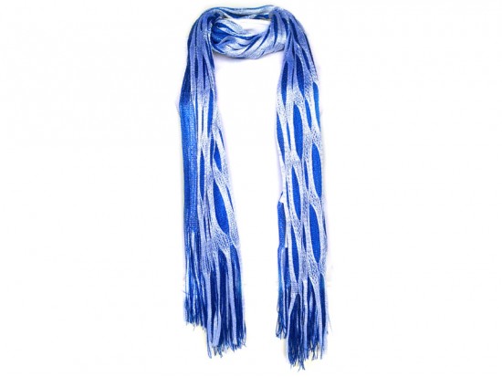 Blue White Open Cut Shimmer Oblong Scarf