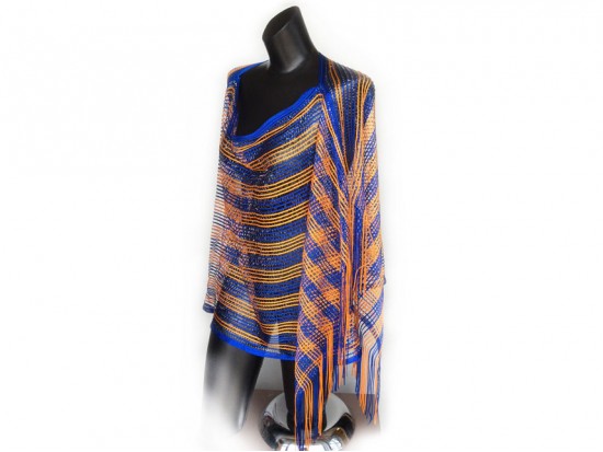 Blue & Orange Striped Shimmer Poncho
