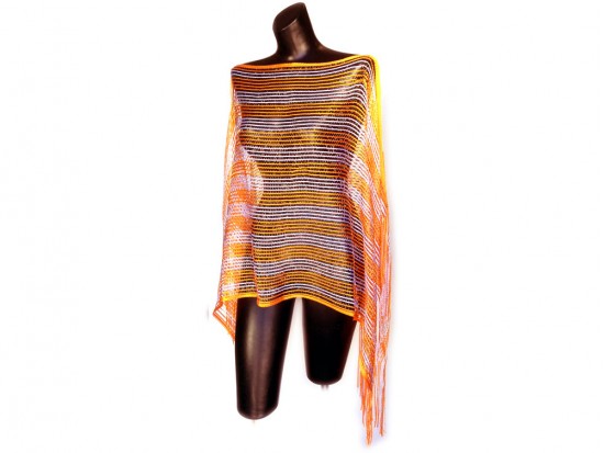 Orange & White Striped Shimmer Poncho
