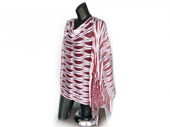 Maroon & White Open Cut Shimmer Poncho