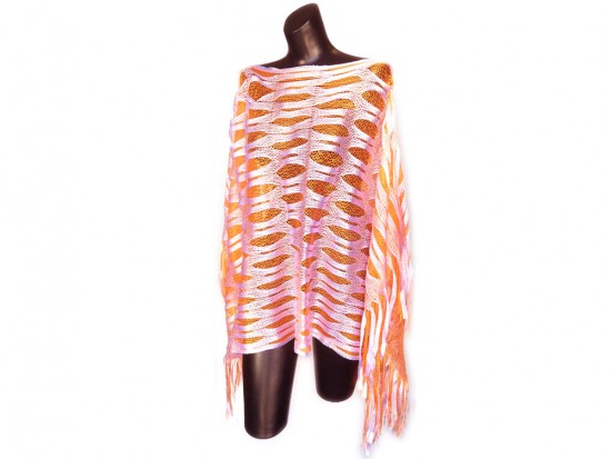 Orange & White Open Cut Shimmer Poncho