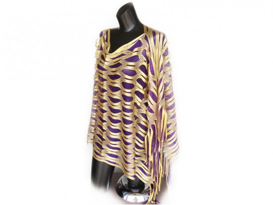 Purple & Yellow Open Cut Shimmer Poncho