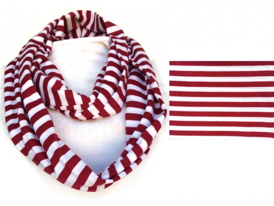 Maroon White Striped Infinity Jersey Knit Scarf
