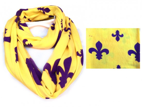 Purple Yellow Fleur De Lis Heavy Knit Infinity Scarf