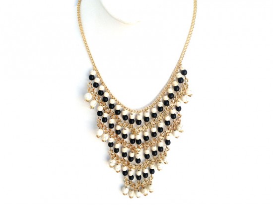 Black White Beaded Layered Chain Necklace Set