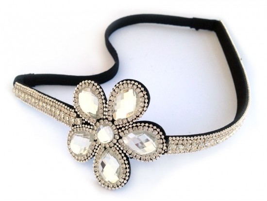 Clear Crystal Daisy Flower Stretch Headband