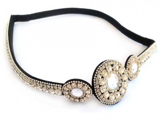 Clear Crystal 3 Circle Design Stretch Headband