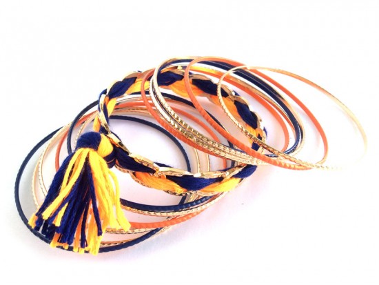 Blue Orange Tassel Gold Thin Bangle 12 Set