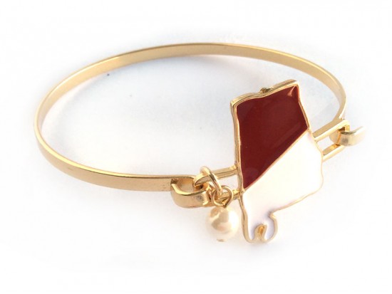 Red White Alabama State Map Pearl Cuff Bracelet