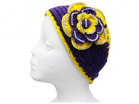 Purple Yellow Flower Crystal Knit Wrap Headband Purple Yellow Flower Crystal Knit Wrap Headband