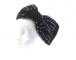 BLACK Knit Bow Headband With Crystals