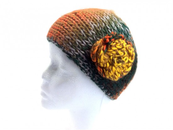 Dark Multi Knit Flower Headband Fall Colors Dark Multi Knit Flower Headband Fall Colors
