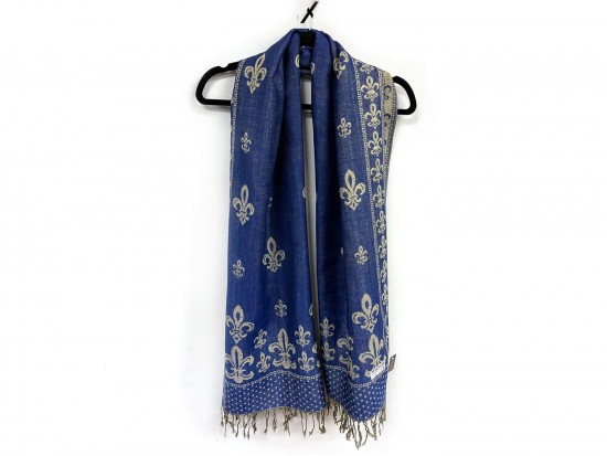 Blue Gold Fleur De Lis Pashmina Oblong Scarf