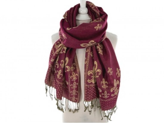 Fuchsia Gold Fleur De Lis Pashmina Oblong Scarf