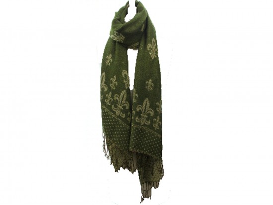 Green Gold Fleur De Lis Pashmina Oblong Scarf