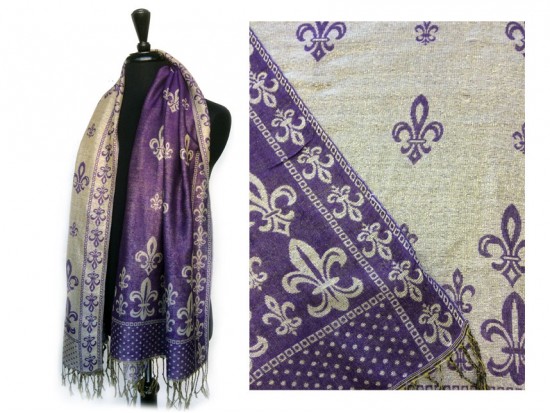 Purple Gold Fleur De Lis Pashmina Oblong Scarf Purple Gold Fleur De Lis Pashmina Oblong Scarf
