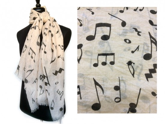 Taupe Black Music Notes Oblong Scarf Taupe Black Music Notes Oblong Scarf