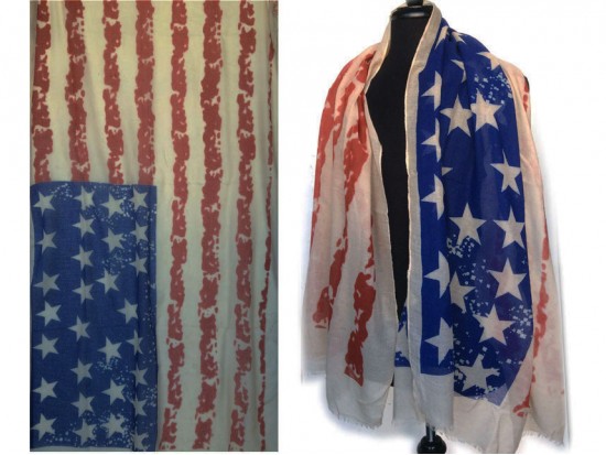 Brown Old Red White Blue USA 28 Stars Stripes Oblong Scarf