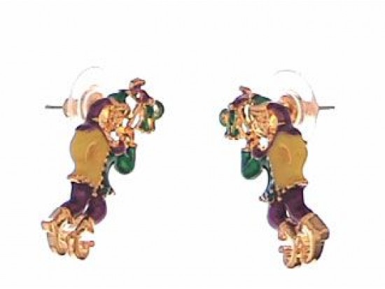 Mardi Gras Clown Green Ribbon Earrings