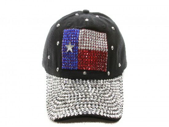 Red White Blue Crystal TEXAS Flag Black Cap