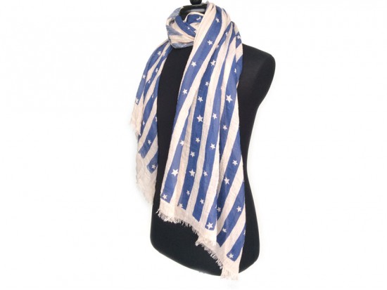 Blue White Stripe Stars Oblong Scarf