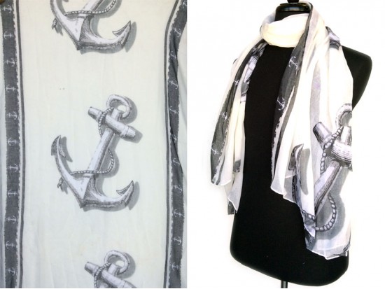 Black Ivory Anchors Oblong Scarf Black Ivory Anchors Oblong Scarf