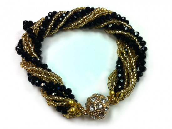 Black Gold Crystal Twist Bead Magnet Ball Bracelet