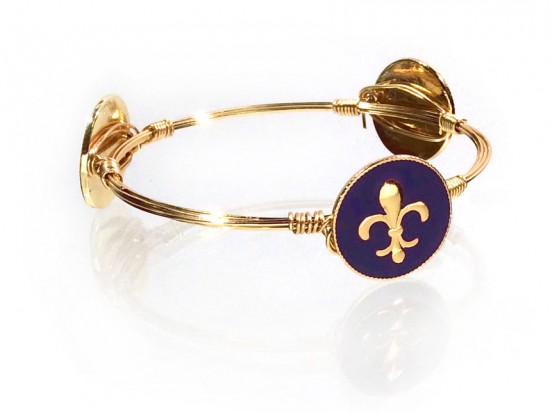 Purple Gold Fleur de Lis Charm Wire Wrap Bracelet