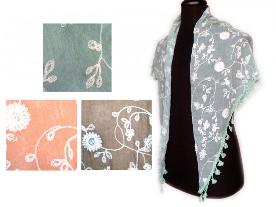 Assorted Embroidery Flowers Scarf 6pk