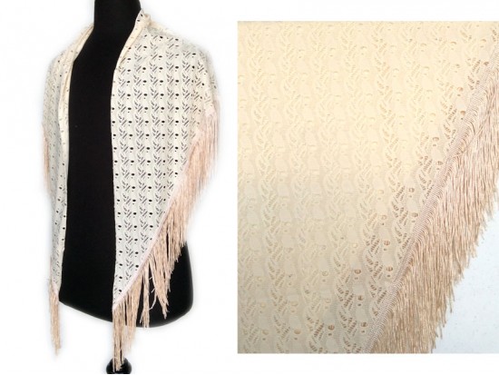 Cream Open Cut Triangle Fringed Scarf Cream Open Cut Triangle Fringed Scarf