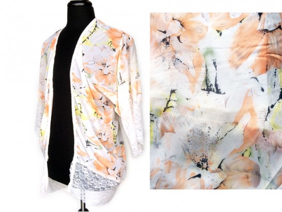 Peach Floral Lace Bottom Hem Cardigan