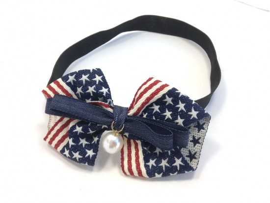 USA Red White Blue Flag Pearl Bow Stretch Headband USA Red White Blue Flag Pearl Bow Stretch Headband
