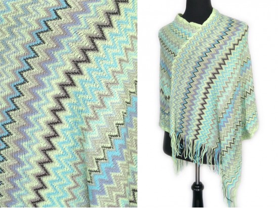 MInt Brown Blue Chevron Knit Poncho MInt Brown Blue Chevron Knit Poncho