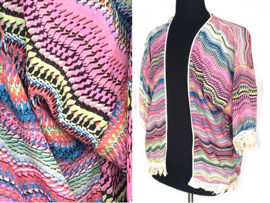 Dark Multi Chevron Fringe Sleeve Poncho