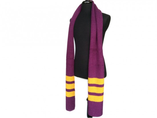 Purple Gold End Stripes Knit Oblong Scarf