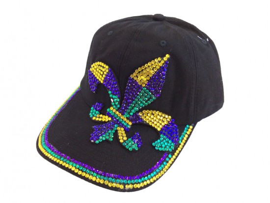 Mardi Gras Crystal Fleur De Lis Black Ball Cap