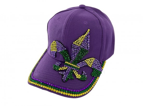 Mardi Gras Crystal Fleur De Lis Purple Ball Cap