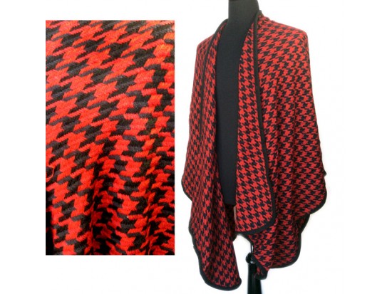 Black Red Houndstooth Weave Poncho Black Red Houndstooth Weave Poncho