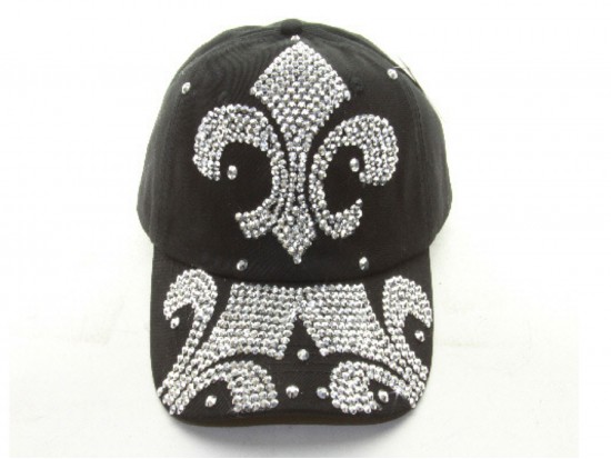 Fleur De Lis Crystal Black Ball Cap