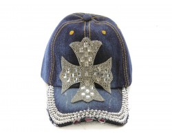 Crystal Cross Dark Blue Denim Ball Cap