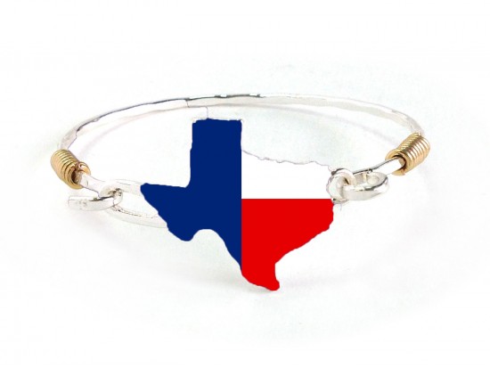Red White Blue Texas State Map Silver Bangle