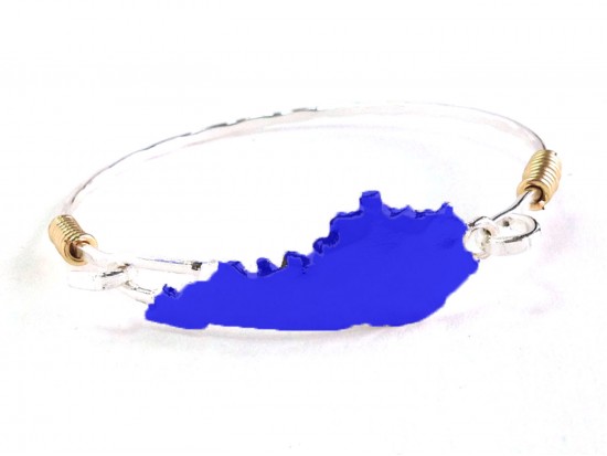 Blue Kentucky State Map Silver Bangle