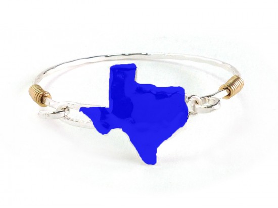 Blue Texas State Map Silver Bangle