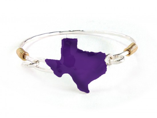 Purple Texas State Map Silver Bangle