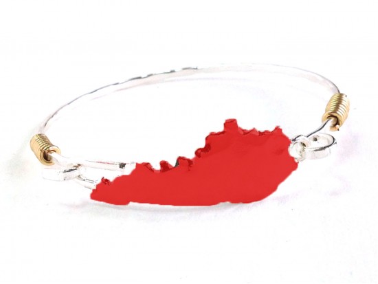 Red Kentucky State Map Silver Bangle