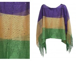 Mardi Gras Horizontal Stripe Shimmer Stones Poncho
